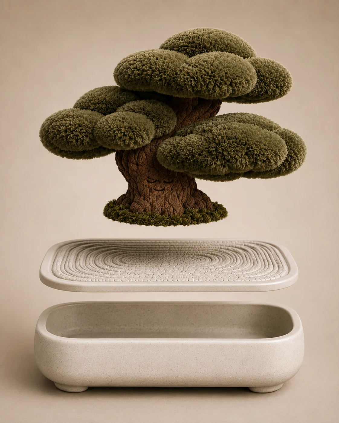 Exploded concept view showing Yuki, the removable topper and ceramic planter